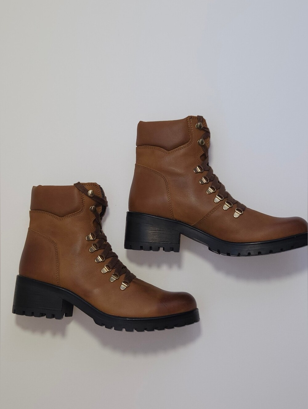 Steve Madden CALWAY Leather Lug Sole Hiker Combat Boots Brown Womens 11 - Picture 2 of 16